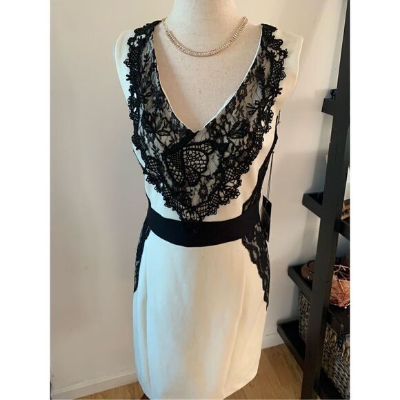 JLo Jennifer López white and black lace dress size 10 - Picture 1 of 6